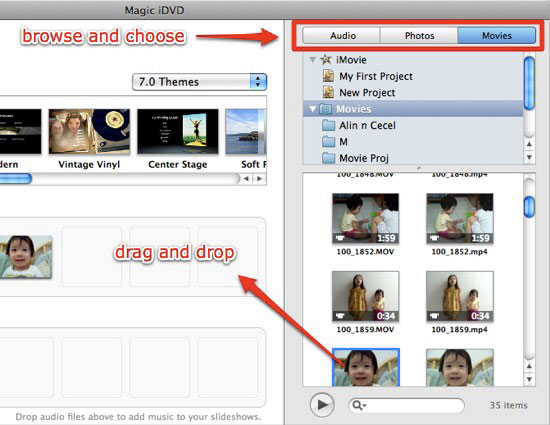 Add photo and video to iDVD