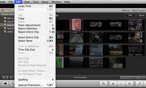 trim video with imovie