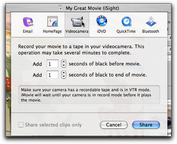 export imovie to camera