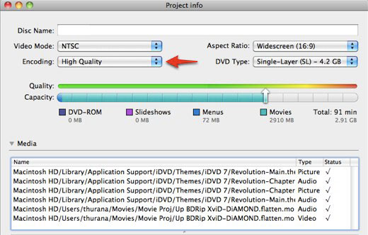 Change encoding on iDVD