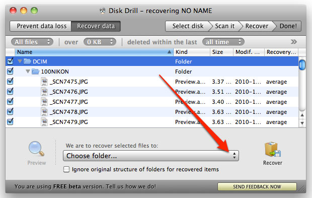 set Recover files folder