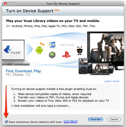 Turn on PS3 support on Vuze
