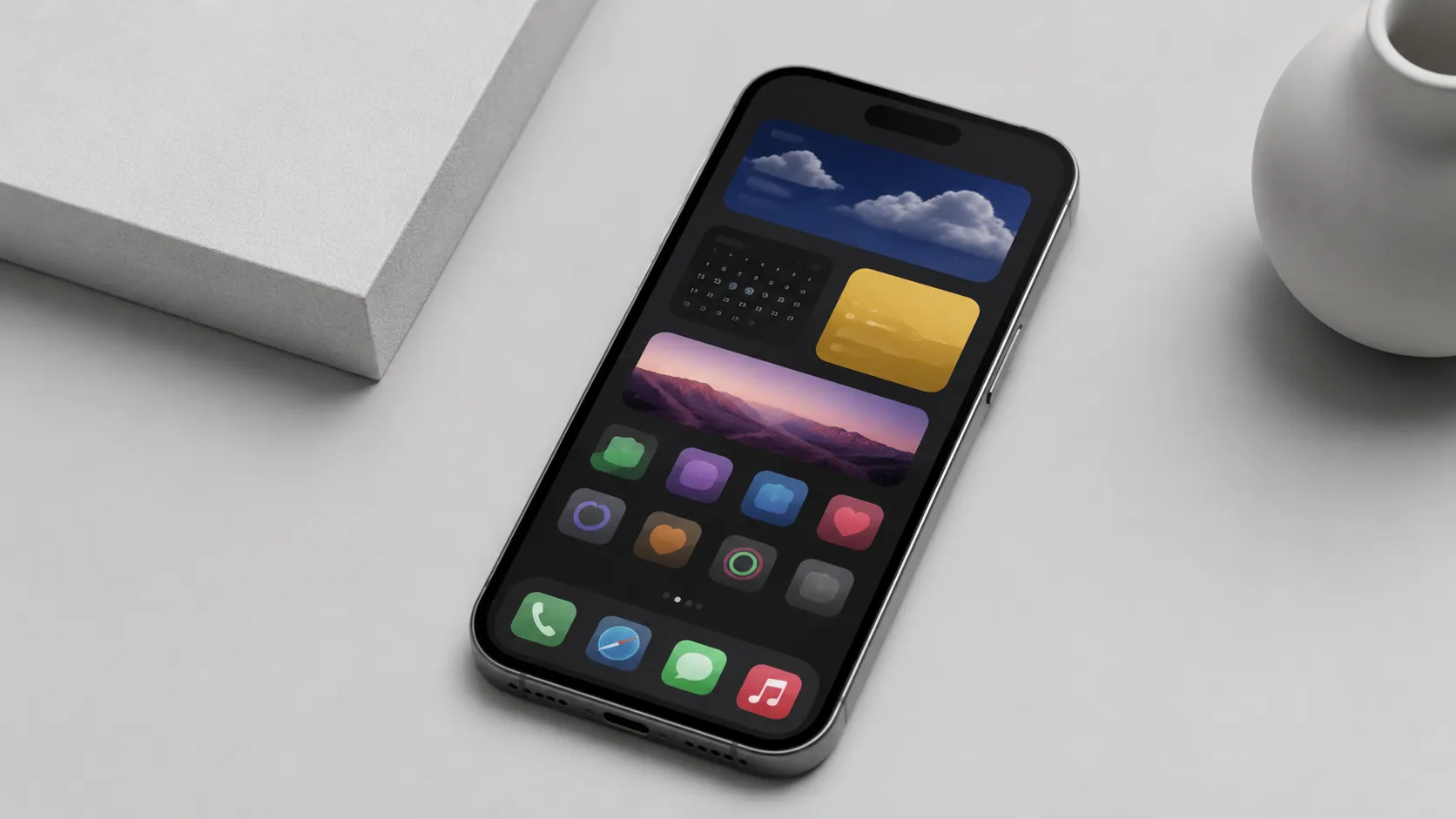 iPhone 16 Pro home screen with stacked widgets and custom app icons for iPhone customization guide