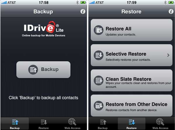 Backup contacts with iDrive Lite